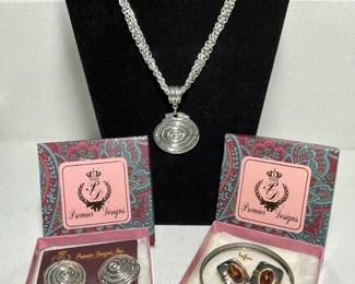 Premier Designs Silver Tone Necklace, Earrings Bracelet