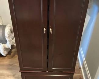 Wooden Jewelry Armoire with Drawers Velvet Interior
