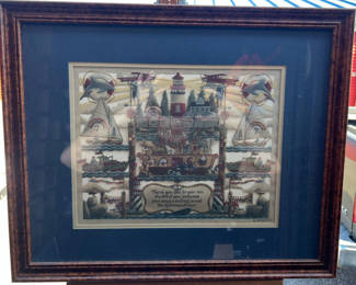 Lot 28: Eavenson Framed nautical scherenschnitte paper-cut artwork 22-1/4" x 19-1/4"