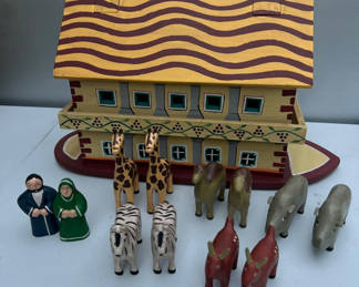 Lot 128: Wooden hand-painted Noah's Art with animals and people