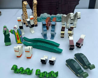 Lot 129: Assorted Painted Wooden Noah's Ark and Animals with Chest