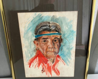 Lot 63: Framed Apache Grandfather oil portrait 14" x 10"