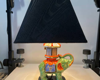 Lot 3: Colorful Ceramic Elephant Lamp with Lantern-Style Shade