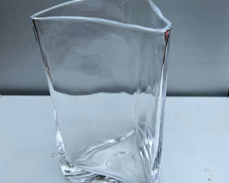 Lot 119: Heavy Clear Handblown glass triangular vase
