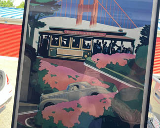 Lot 105: San Francisco Travel Poster with Cable Car and Bridge 21" X 21"