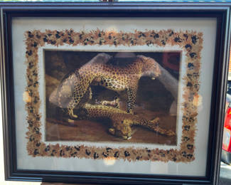 Lot 27: Framed leopard artwork 22-1/2" x 18-1/2"