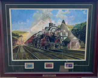Lot 60: The Alton Limited framed railroad art with stamps 18" X 22"