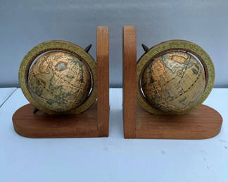 Lot 109: Pair of Vintage Bookends - Globes on Wooden Stands