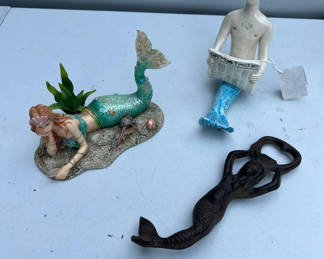 Lot 143: Mermaid and Merman Figurines with Mermaid Bottle Opener