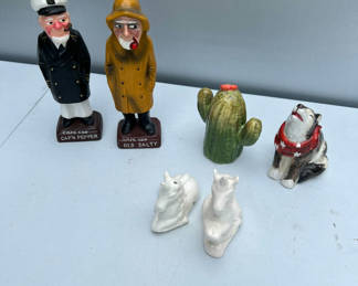 Lot 149: Assorted salt and pepper shakers: Cap'n Pepper and Old Salty sailors, cactus, dog, and white horses