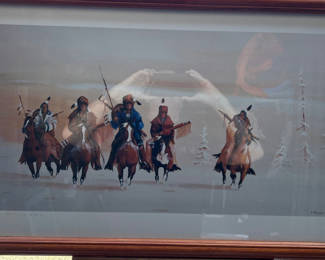 Lot 59: Gale Running Wolf, Sr. Limited Edition Native American Horsemen Print 31-1/2" X19"