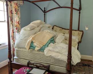 Canopy bed with handmade crocheted lace canopy