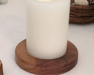 LED Flameless Pillar Candle on Wood Base