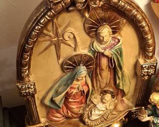Vintage Resin Nativity Wall Plaque with Fleur-de-lis Frame