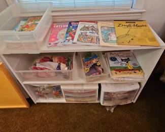 Assorted Children's Books, Coloring Books, Craft Storage, and Sketch Pad
