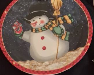 Sakura Debbie Mumm Jolly Snowmen Salad Plate