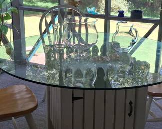 Farmhouse Style Glass Top Dining Set with Spindle Back Chairs