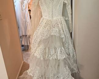 Vintage Lace and Tulle Wedding Dress with Tiered Skirt