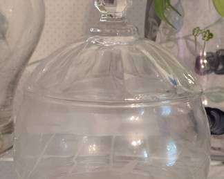 Princess House Heritage Etched Glass Covered Candy Dish