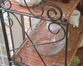 Vintage Wrought Iron and Wicker Etagere
