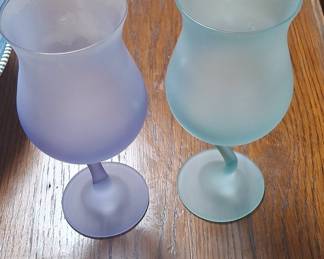 Vintage Libbey Z-Stem Pastel Frosted Hurricane Cocktail Glasses