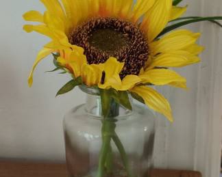 Artificial Sunflower in Glass Bud Vase