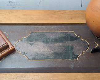 Oak and Slate Console Table with Scrollwork Inlay