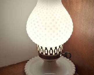Vintage Fenton Hobnail Milk Glass Hurricane Lamp
