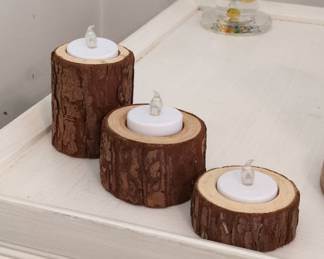 Rustic Wood Log Tea Light Candle Holders