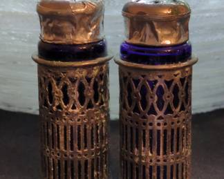 Victorian Cobalt Glass and Silverplate Salt and Pepper Shakers