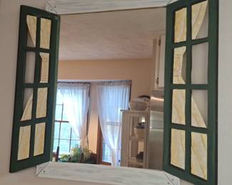 Decorative Window Frame Wall Mirror with Faux Curtains