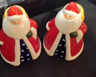 Vintage Ceramic Santa Claus Salt and Pepper Shakers with Toy Sack