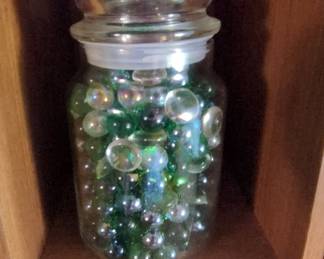 Vintage Glass Jar Filled with Decorative Marbles