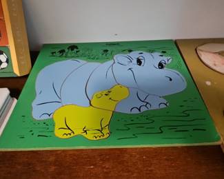 Vintage Playskool Hippo Wooden Tray Puzzle