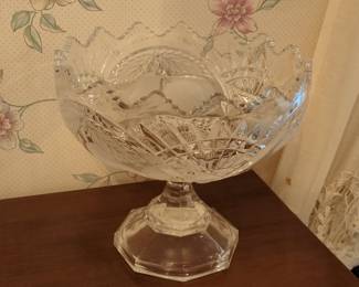American Brilliant Period Cut Glass Compote with Etched Wheat Sheaf Motif
