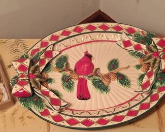 Cracker Barrel Plaid Tidings Cardinal Platter