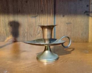 Vintage Brass Chamberstick Candle Holder with Finger Loop