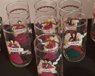 Vintage House of Lloyd Christmas Angels "Peace, Hope, Love, Joy" Highball Glasses