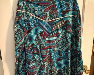 Vintage Rock & Roll Denim Aztec Print Western Shirt