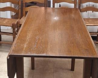 Vintage Oak Drop-Leaf Table and Ladder-Back Chairs
