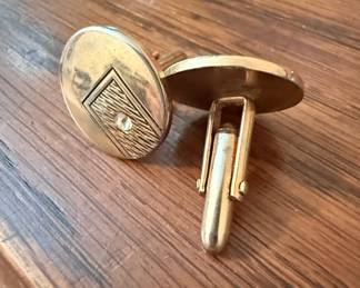 Mid-Century Modern Gold-Tone Cufflinks with Rhinestone Accents