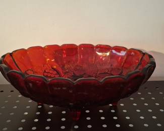 Imperial Glass "Grape and Vines" Ruby Red Footed Bowl