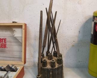 Vintage File Set with Wooden Holder