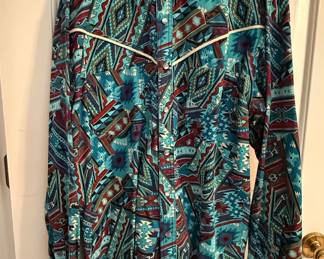 Vintage Rock & Roll Denim Aztec Print Western Shirt