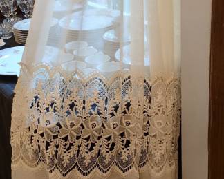 Vintage Belgian Linen Curtains with Bruges Lace