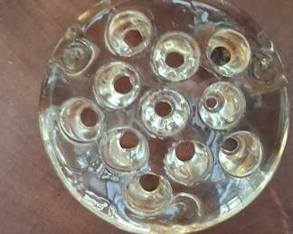 Vintage Clear Glass Flower Frog with 11 Holes
