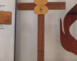 Handcrafted Two-Tone Wooden Cross with Interlocking Hearts