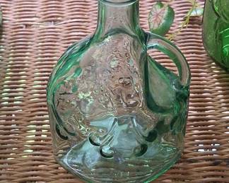 Vintage Green Glass Embossed Cherry Cruet/Decanter - Made in Canada
