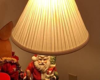 Vintage Ceramic Santa Claus Figural Table Lamp with Star Cutouts
