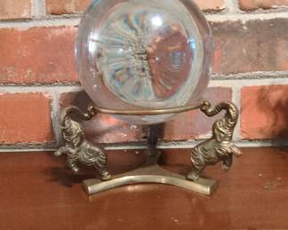 Vintage Crystal Sphere with Three Elephant Stand